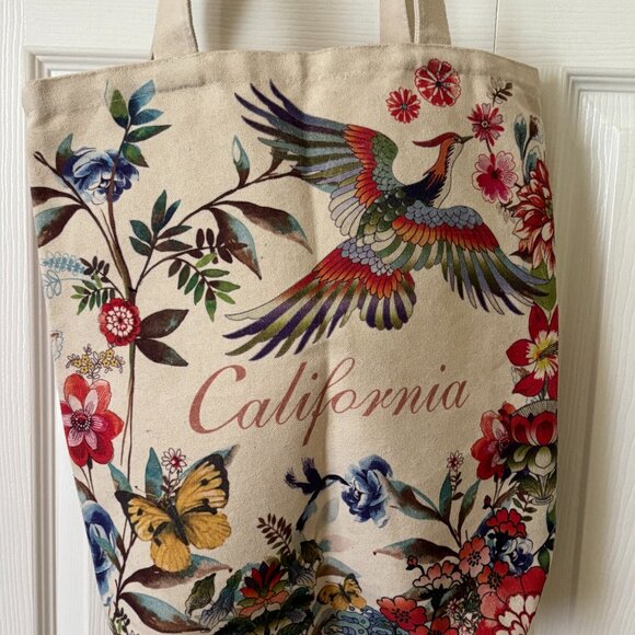 Johnny Was California Women's Canvas Shoulder Tote Bag Boho Floral Bird - Picture 3 of 9